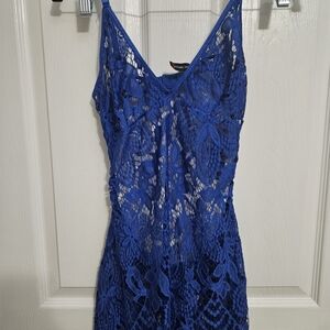 Elegant Moments Royal Blue Backless Lace Dress